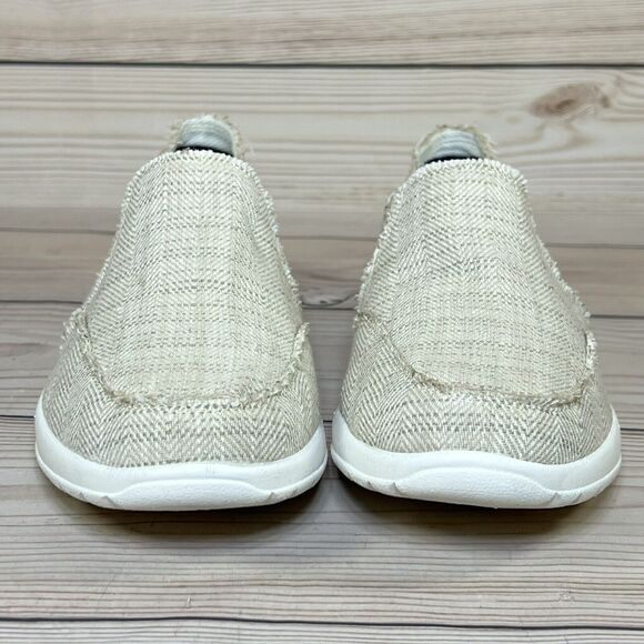 Minnetonka Expanse Womens 8.5 Slip-On Sneaker Tan Frayed Fabric Moccasin Shoes - Picture 4 of 15